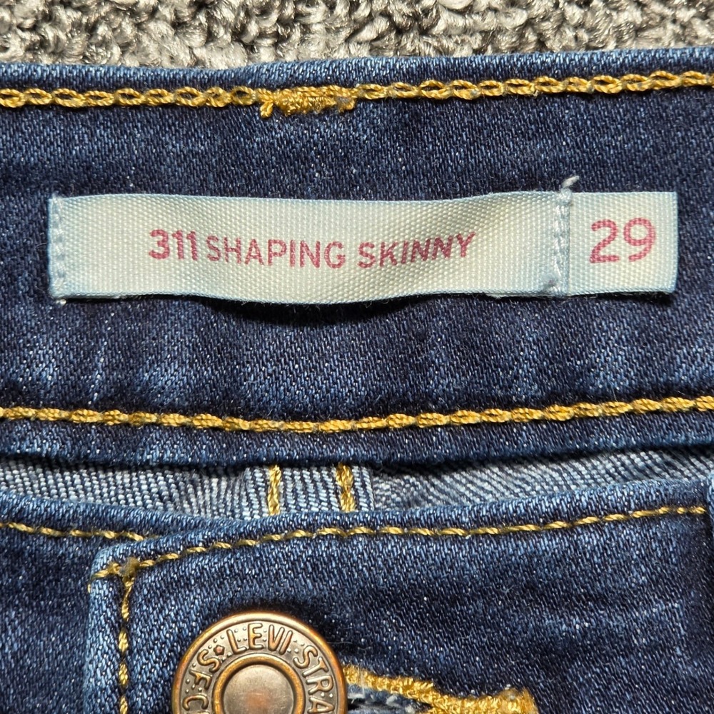 Jeans Levis 29 Womens‎ Dark Blue Excellent 311 Shaping Skinny Distressed Ripped - Picture 2 of 11